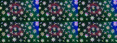 Çiçekli karalama şeklinde Raster çiçek deseni. Mavi ve yeşil renkli çiçekler. Yumuşak, bahar çiçekli arka plan.