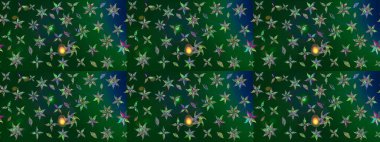 Bir sürü mavi ve yeşil soyut çiçekli tropik eskiz deseni. Varicoloblue ve yeşil raster çizimi. Küçük çiçekte sevimli çiçek deseni var..