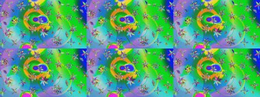 Sabıka fotoğraflarında, bebek kıyafetlerinde, duvar kâğıtlarında, paket kutularında falan kullanılabilir. Raster. Zarif, parlak ve eskiz yeşil ve mavi çiçek deseni tasarımı.