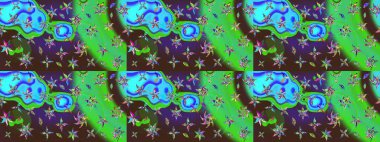 Raster deseni. Bahar çiçekleri dallı desen, mor ve yeşil renkler çiçekli siluet.