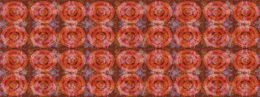 El çizimi, dövme stili karalama, kumaş tasarımı ve Raster illüstrasyonunda kartlar. Turuncu, kahverengi ve pembe mandala şekilli kar taneleri. Sanat terapisi tarzı zen çizimler için..