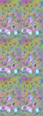 Suluboya çizimi. Çiçekli eskiz deseni. Tarafsız ve yeşil renklerde çiçekler. El çizimi.