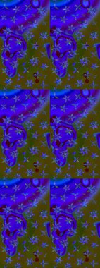 Çiçekler. Soyut etnik raster çizim kalıbı. Vadinin çiçekleri yeşil ve mavi renklerde.