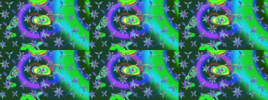 Vadinin çiçekleri mavi ve yeşil renklerde. Çiçeksel çizim kalıbının çizimi.