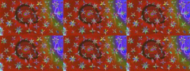 Raster illüstrasyonu. Küçük çiçekteki sevimli çiçek deseni. Nazik, yaz çiçekleri kahverengi ve kırmızı renklerde. Raster deseni.