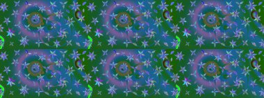 Renkli Bahar Teması eskiz kalıbı. Çiçekli çizim şekli. Yeşil ve mavi renkte çiçekler. Düz Çiçek Elementleri Tasarımı.