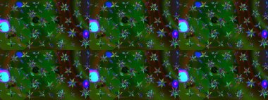 Kumaş desenli papatya çiçeği detayı. Yeşil ve gri renkte çiçekler.