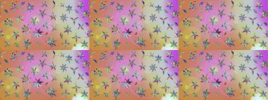 Renkli grunge, koloni ve pembe çiçeklerle soyut bir arka plan oluşturur. Parmak izi, kumaş, duvar kâğıdı, tekstil için raster dokusu. Nakış desenli çiçek deseni..