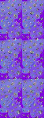 Modern stil dokusu. Çiçek desenli raster, menekşe ve mavi çizgi grafik deseni soyut raster arkaplanı.