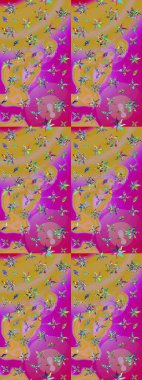 Eskiz klasiği. Düz Çiçek Elementleri Tasarımı. Renkli Bahar Teması eskiz kalıbı. Raster Şirin kumaş deseni.