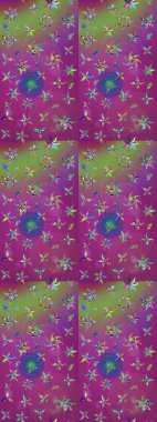 Mor ve yeşil renklerde. Taslak dekoratif arka plan, çiçek mandala. Raster illüstrasyonu. Çiçek..