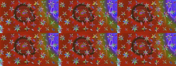 Raster illüstrasyonu. Küçük çiçekteki sevimli çiçek deseni. Nazik, yaz çiçekleri kahverengi ve kırmızı renklerde. Raster deseni.