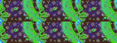 Elle boyanmış suluboya resim çizimleri, çiçekler ve bitkiler. Mor ve yeşil renkte çiçekler.