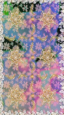 Kına dövmeli süs çiçekleri, altın çıkartmalar, mehndi ve yoga tasarımı, kartlar ve parmak izleri. Raster Golden Mehndi kusursuz desen. Tarafsız renklerde desen.