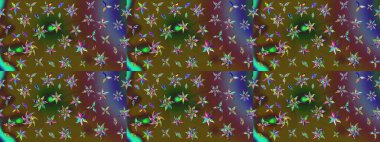 Patlayan çiçekler soyut olarak yerleştirilmiş. Raster deseni. Nazikçe, rengarenk bahar çiçekleri. Raster illüstrasyonu.