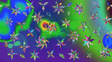 Yeşil ve mavi renkte çiçekler. Elle boyanmış suluboya resim çizimi çiçekler ve bitkiler.