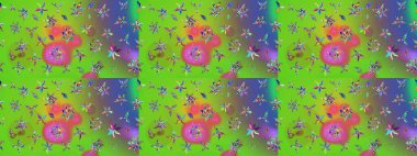 Yumuşak, yeşil ve mor renkte bahar çiçekleri. Çiçek ve yapraklı karalama şeklinde Raster çiçek deseni. Raster illüstrasyonu.