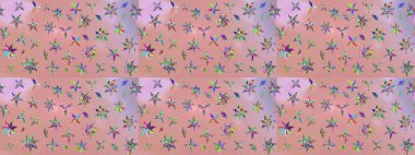 Çiçek kompozisyonu, el boyası, hassas şablon. Tarafsız ve pembe renklerde manzaralı çiçek deseni. Sevgililer günü ve tebrik kartı konsepti için şık bir davetiye. Üst görünüm, yumuşak biçim.