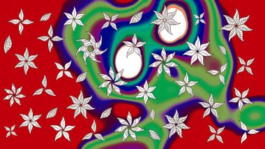 Raster - stok. Kırmızı ve yeşil çiçekli eskiz deseni, suluboya çiçek deseni, sevimli çiçek, duvar kağıdı, kart veya kumaş için fayanslı.