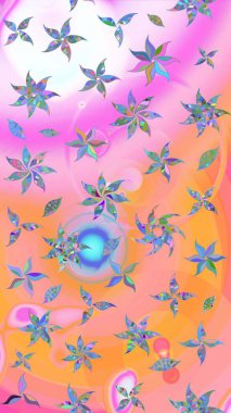 Çiçekli karalama şeklinde Raster çiçek deseni. Nazik, sevimli çiçek arkaplanı. Pembe ve nötr renkte çiçekler.