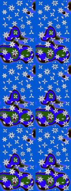 Raster illüstrasyonu. Şirin çiçekli eskiz deseni ve mavi ve nötr renklerde yapraklar, suluboya çiçek deseni, duvar kağıdı, kart veya kumaş için fayanslı.