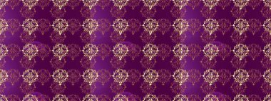 Süslü dekorasyon. Lüks, kraliyet ve Viktorya dönemi konsepti. Mor, kahverengi ve pembe renklerdeki altın desenli altın elementler. Raster klasik barok çiçeksiz altın desenli..