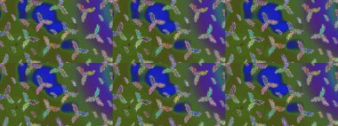 Kış kar taneleri, raster arka plan. Yüzey için tekrarlanan doku, ambalaj kağıdı, yeşil, mavi ve menekşe renkleri üzerine kar tanesi.