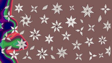 Renkli Bahar Teması eskiz kalıbı. Kahverengi renkli şirin çiçek deseni. Raster Modaya uygun kumaş deseni. Düz Çiçek Elementleri Tasarımı.