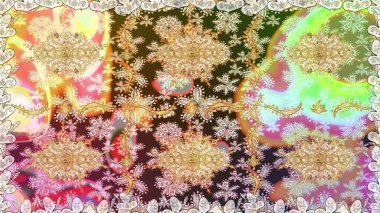 Raster soyut çiçek çelengi altın karalama fantezi yaprakları ve tarafsız renklerde çiçek. El yapımı dekoratif çerçeve, albüm kapağı, tebrik kartı, klasik Art deco tarzı.