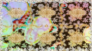 Raster Golden Mehndi kusursuz desen. Tarafsız renklerde desen. Kına dövmeli süs çiçekleri, altın çıkartmalar, mehndi ve yoga tasarımı, kartlar ve parmak izleri..