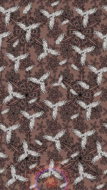 Kahverengi renkli etnik çiçeklerin olduğu zarif bir eskiz modeli. Raster Çiçek İllüstrasyon Şirin Tekstil.