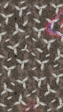 Raster illüstrasyonundaki çiçek desenli çizim. Kahverengi renkte çiçekler.