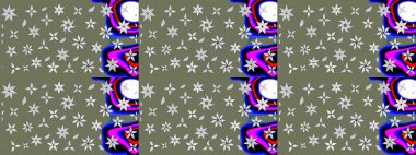 Şirin çiçek elementleri. Raster illüstrasyonu. Yeşil ve beyaz renkli çiçekler. Çizim.