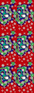 Raster illüstrasyonu. Raster illüstrasyonu. Robot resim tarzı kırmızı ve yeşil renkler. Şirin karalamalı çiçek desenli çizim. El yapımı çiçek ve bitki koleksiyonu.