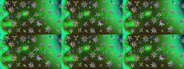 Raster Illustrasyon 'daki Çiçek Deseni' nin son moda çizimi. Renkli Yaz Temalı eskiz kalıbı. Yeşil ve gri renkli çiçekler. Düz Çiçek Elementleri Tasarımı.