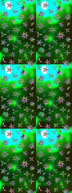 Yeşil ve mavi renkte çiçekler. Çiçekli karalama şeklinde Raster çiçek deseni. Yumuşak, bahar çiçekli arka plan.