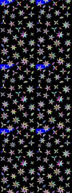 Mavi ve siyah renkte çiçekler. Raster illüstrasyonundaki çiçek desenli çizim. Renkli Bahar Teması eskiz kalıbı. Düz Çiçek Elementleri Tasarımı.