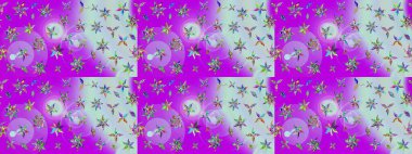 Çiçekli karalama şeklinde Raster çiçek deseni. Yumuşak, bahar çiçekli arka plan. Mor ve nötr renkte çiçekler.