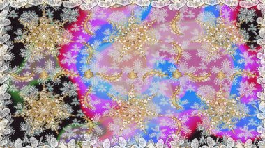 Kusursuz kraliyet lüksü, altın barok kumaş rengi. Altın antika ortaçağ dekoratifi, yapraklar ve altın desenli süslemelerle renksiz ve gri renklerde..