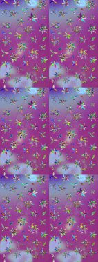 Mor ve nötr renkte çiçekler. Raster illüstrasyonu. Çiçek desenli çizim. Raster illüstrasyonu. Asya tekstil tarzında.