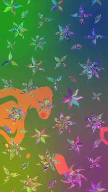 Raster illüstrasyonu. Küçük çiçekli basit bir çiçek çizimi. Yeşil ve mavi renkli şirin çiçekler. Moda baskısı, albüm, ambalaj kağıdı, duvar kağıdı için zarif dekoratif süslemeler..