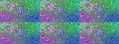 Yeşil ve mavi renkte çiçekler. Raster illüstrasyonu. Çizim çiçek deseni duvar kağıdı için kullanılabilir.