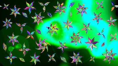 Yeşil ve mavi çiçekli eskiz deseni, suluboya çiçek deseni, sevimli çiçek, duvar kağıdı, kart veya kumaş için fayanslı. Raster - stok.