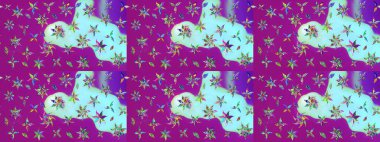 Mor ve mavi renkte çiçekler. Hediye ambalaj kağıdı, tebrik kartları, posterler ve pankart tasarımı. Raster düz çiçek çizim deseni.