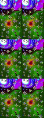 Yeşil ve mor renkli çiçekler. Kumaş desenli papatya çiçekleri ayrıntıları.