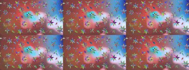 Çocuksu tasarım. Tekstil, kumaş, ambalaj, hatıra defteri için hoş bir çiçek arkaplanı. Kahverengi arka planda. Elle çizilmiş karalama çiçekleri ile Raster çizim deseni.