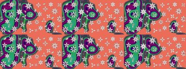 Renkli çiçekleri ve turuncu yaprakları olan harika bir çiçek deseni. Moda baskıları için zarif bir şablon. Modern çiçek arkaplanı. Halk stili.