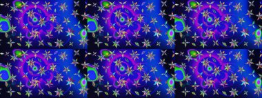 Raster illüstrasyonu. Mor ve mavi renklerde. Çiçekli güzel suluboya desen.