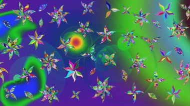 Raster illüstrasyonundaki çiçek desenli çizim. Yeşil renkte çiçekler.