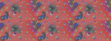 Renkli Bahar Teması eskiz kalıbı. Pembe renkli çiçekler. Düz Çiçek Elementleri Tasarımı. Sevimli çiçek raster deseni.